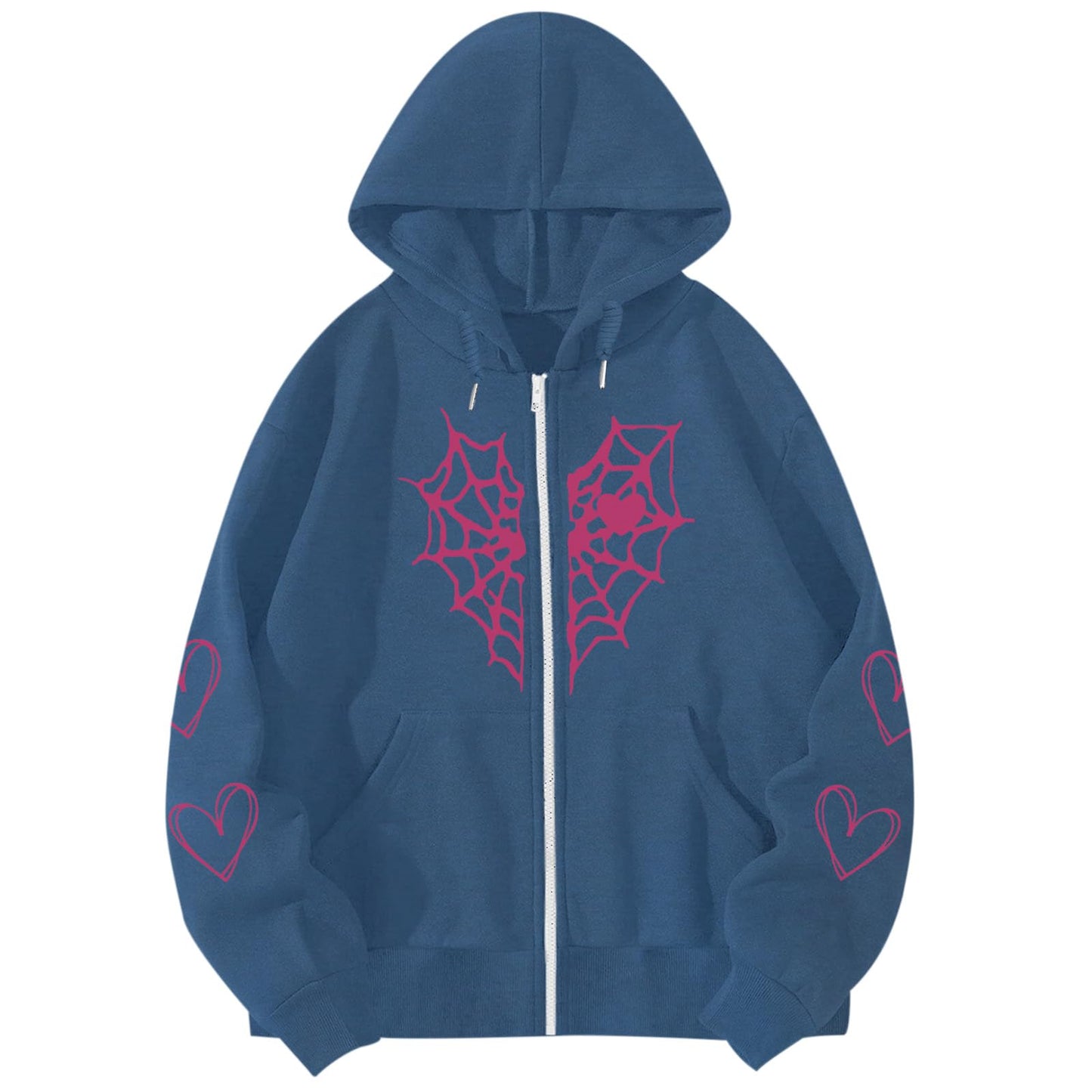 Pairxily Spider Web Graphic Zip Up Hoodie