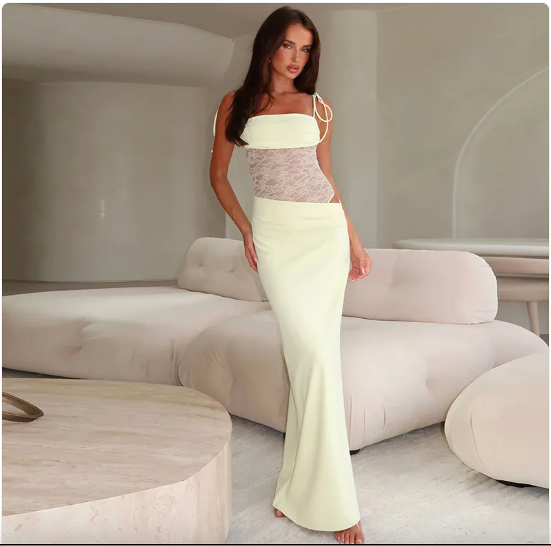 Women's Lace Suspender Maxi Dress