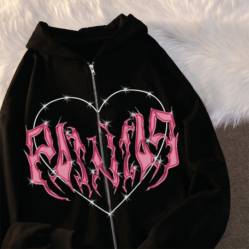 Oversized Hoodie with Graffiti Heart Print