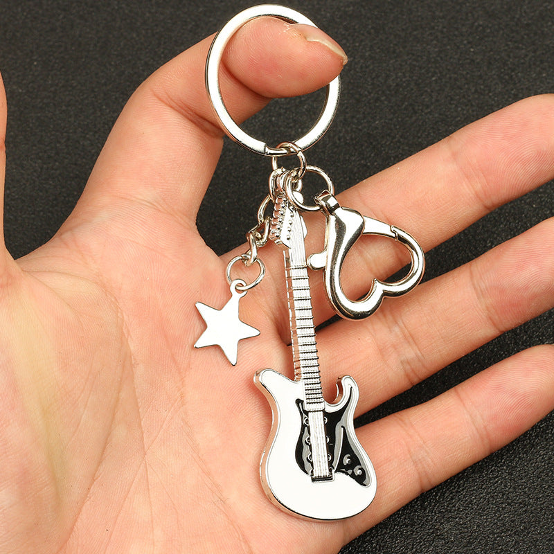 Vintage Guitar Pentagram Star Pendant Keychain