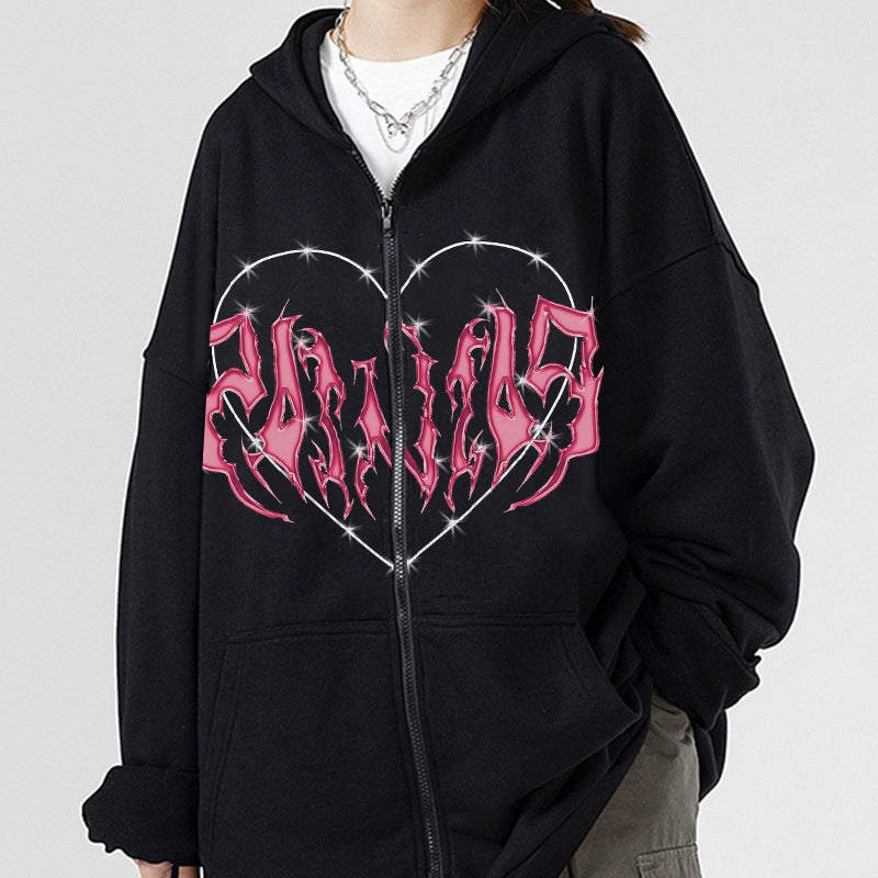 Oversized Hoodie with Graffiti Heart Print