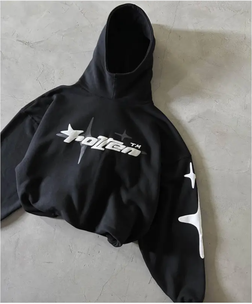Loose-Fit  Star Letter Printed Turtleneck Hoodie