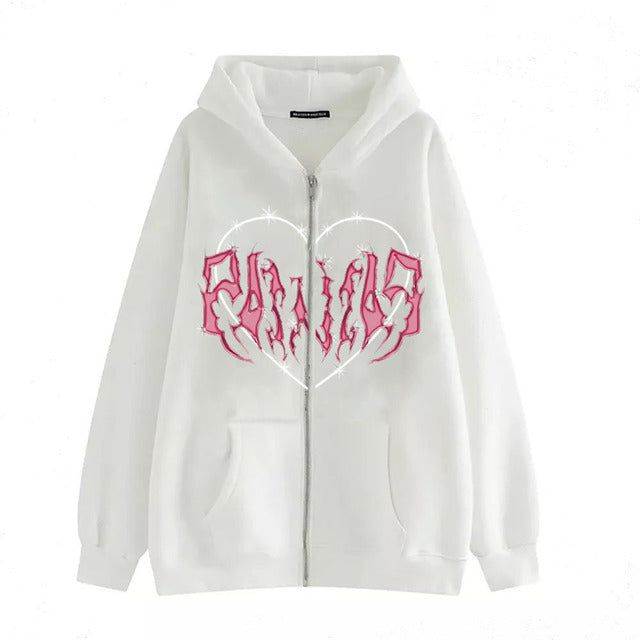Oversized Hoodie with Graffiti Heart Print