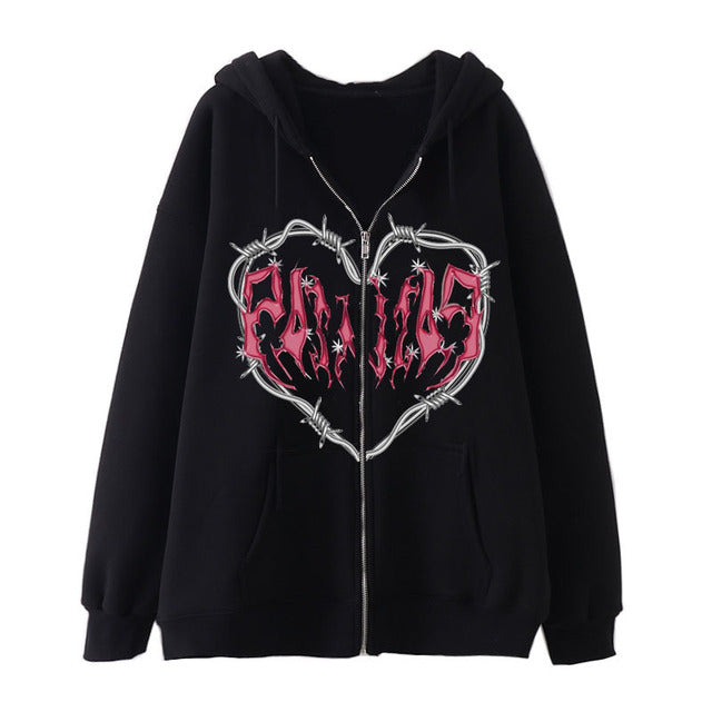 Oversized Hoodie with Graffiti Heart Print