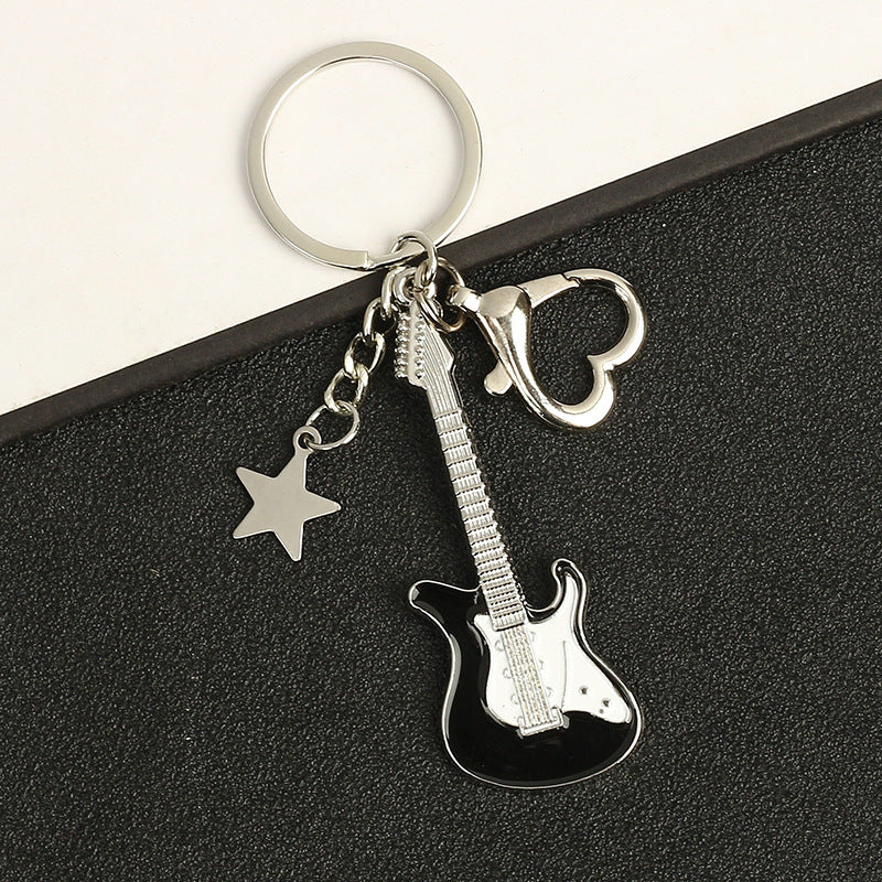 Vintage Guitar Pentagram Star Pendant Keychain