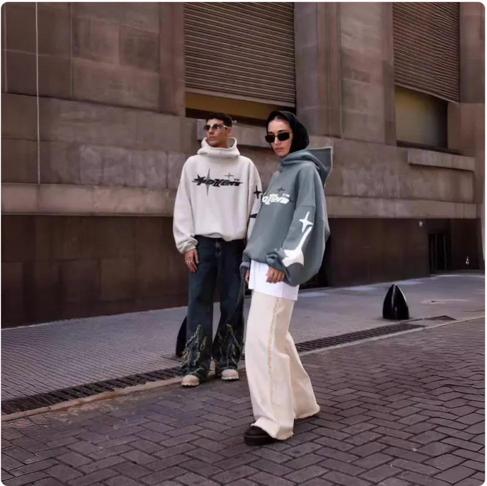 Loose-Fit  Star Letter Printed Turtleneck Hoodie