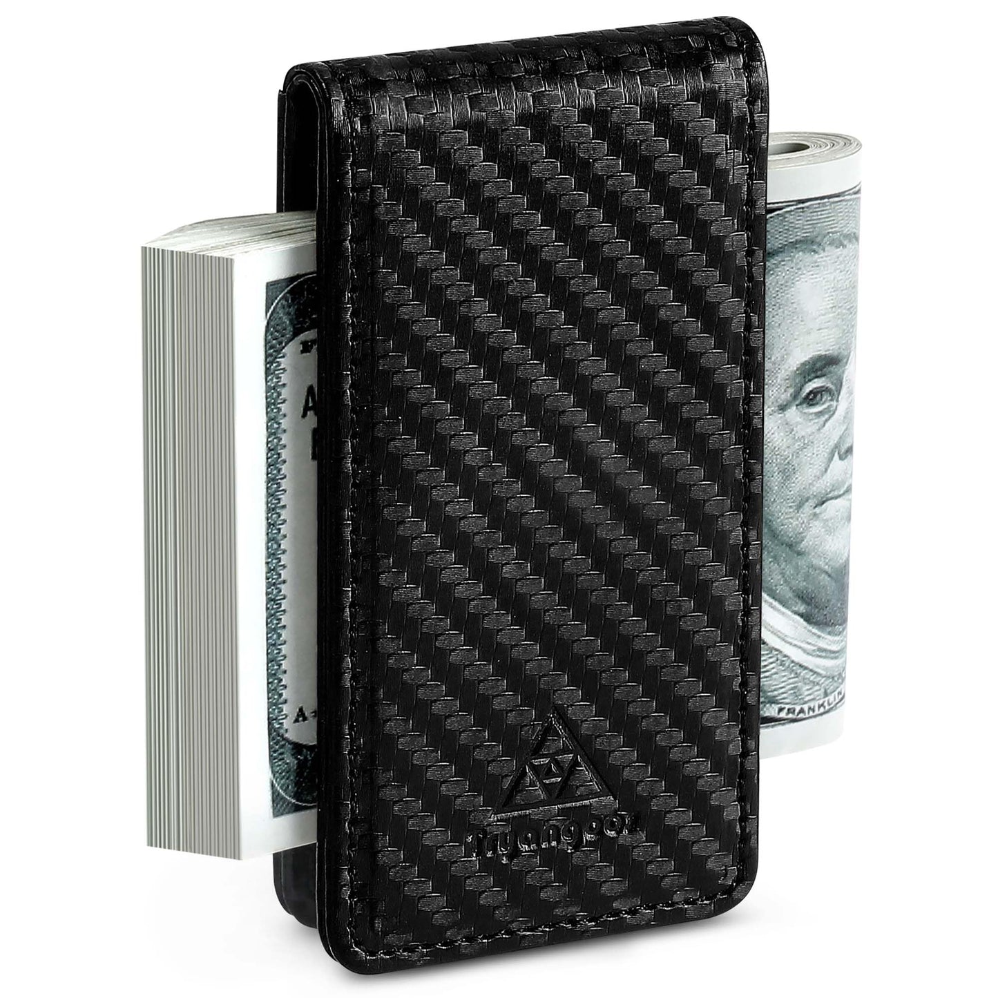Tryangoos Magnetic Money Clip for MenLeather Money Clip with elastic bandSlim Money Clip Holds 5 credit card and12 Bills(Carbon black)
