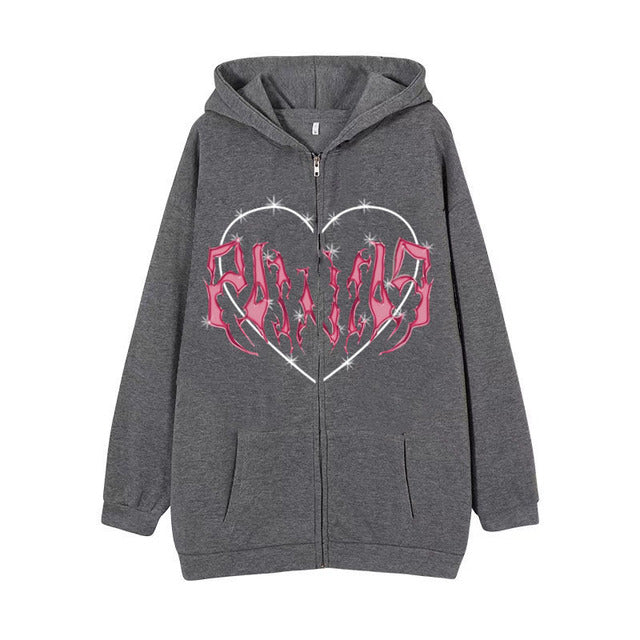 Oversized Hoodie with Graffiti Heart Print