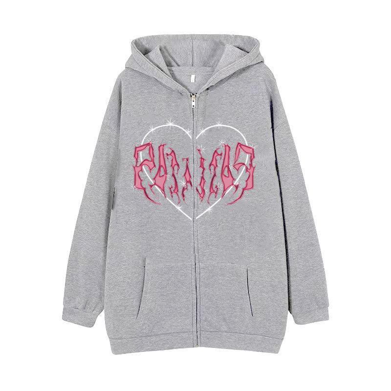 Oversized Hoodie with Graffiti Heart Print