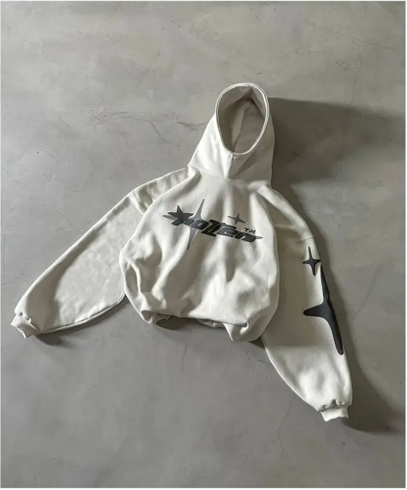 Loose-Fit  Star Letter Printed Turtleneck Hoodie