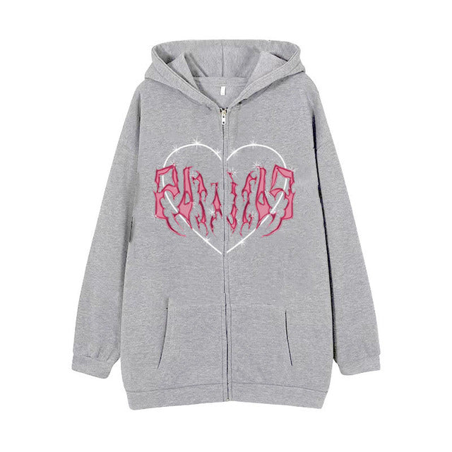 Oversized Hoodie with Graffiti Heart Print