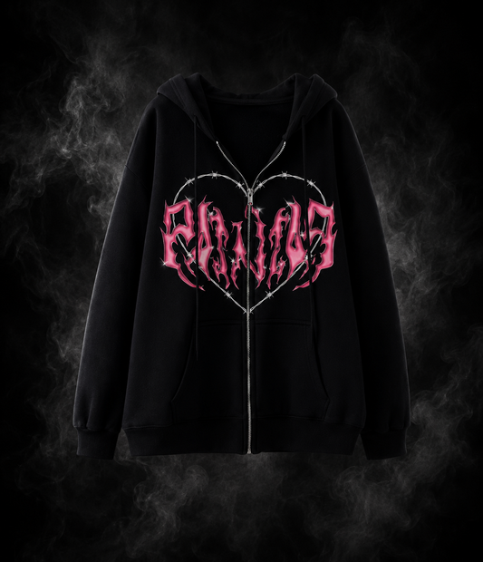 Oversized Hoodie with Graffiti Heart Print