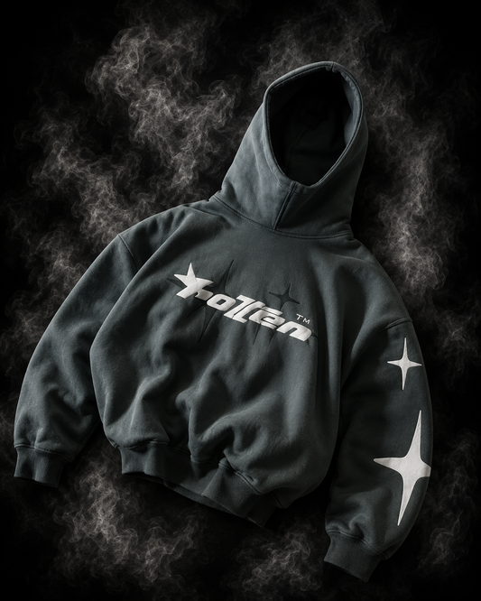 Loose-Fit  Star Letter Printed Turtleneck Hoodie