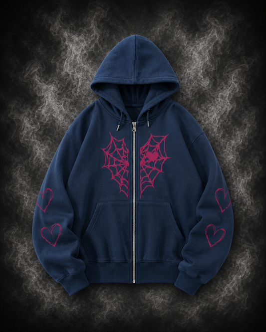 Pairxily Spider Web Graphic Zip Up Hoodie