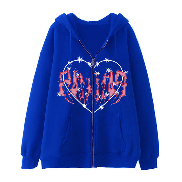 Oversized Hoodie with Graffiti Heart Print