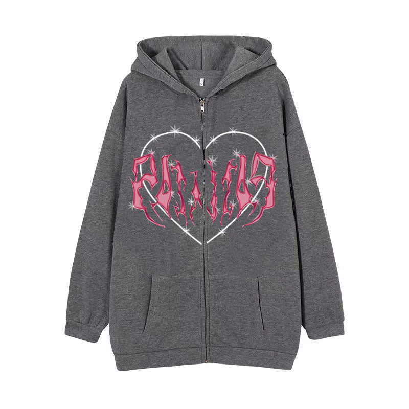 Oversized Hoodie with Graffiti Heart Print