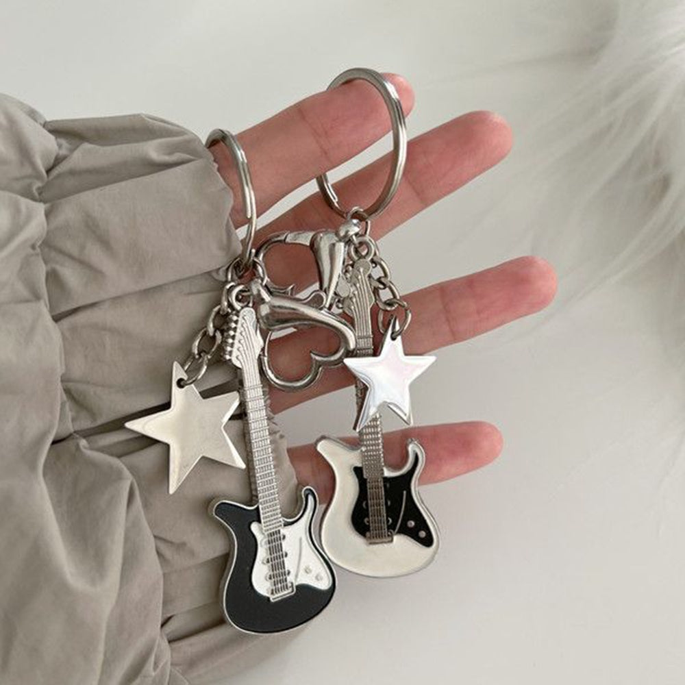 Vintage Guitar Pentagram Star Pendant Keychain