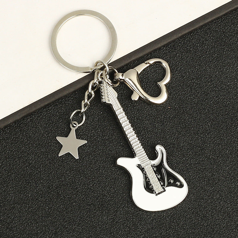 Vintage Guitar Pentagram Star Pendant Keychain