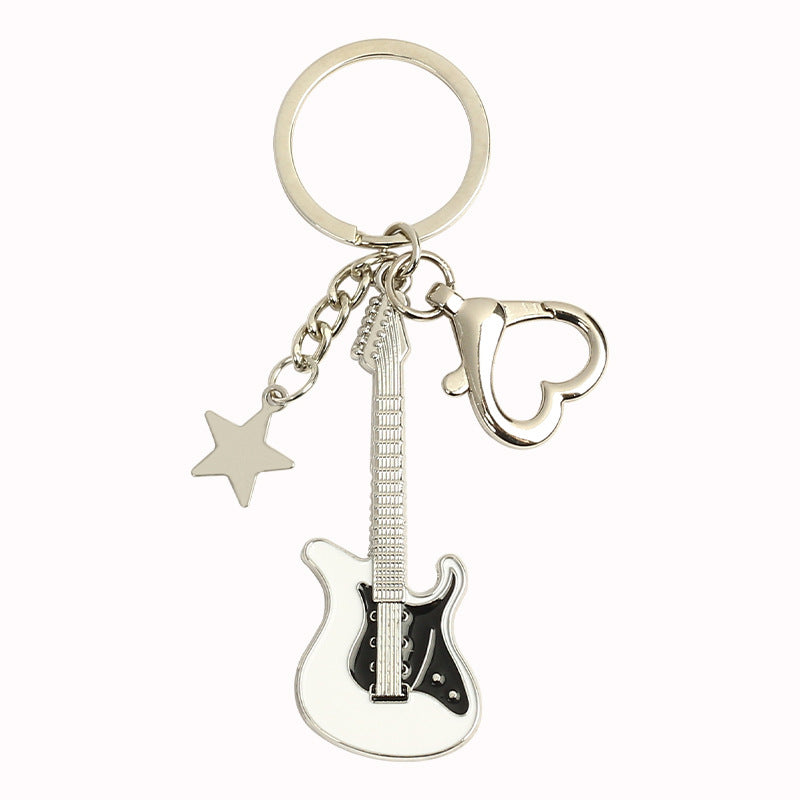 Vintage Guitar Pentagram Star Pendant Keychain