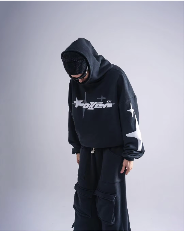 Loose-Fit  Star Letter Printed Turtleneck Hoodie