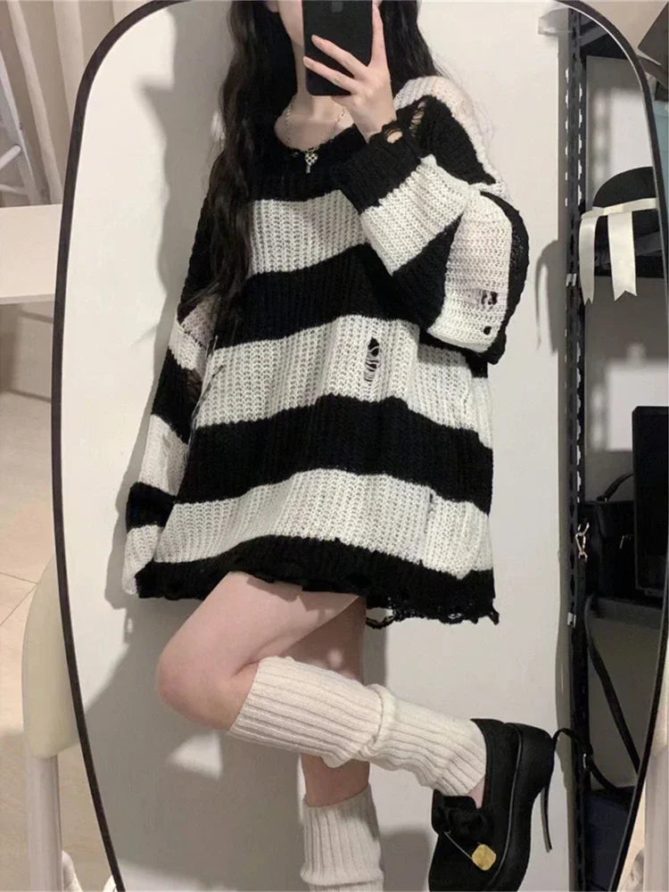 Deeptown  Pink Striped Vintage Knitted Sweater