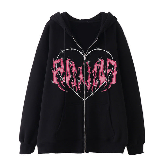 Oversized Hoodie with Graffiti Heart Print