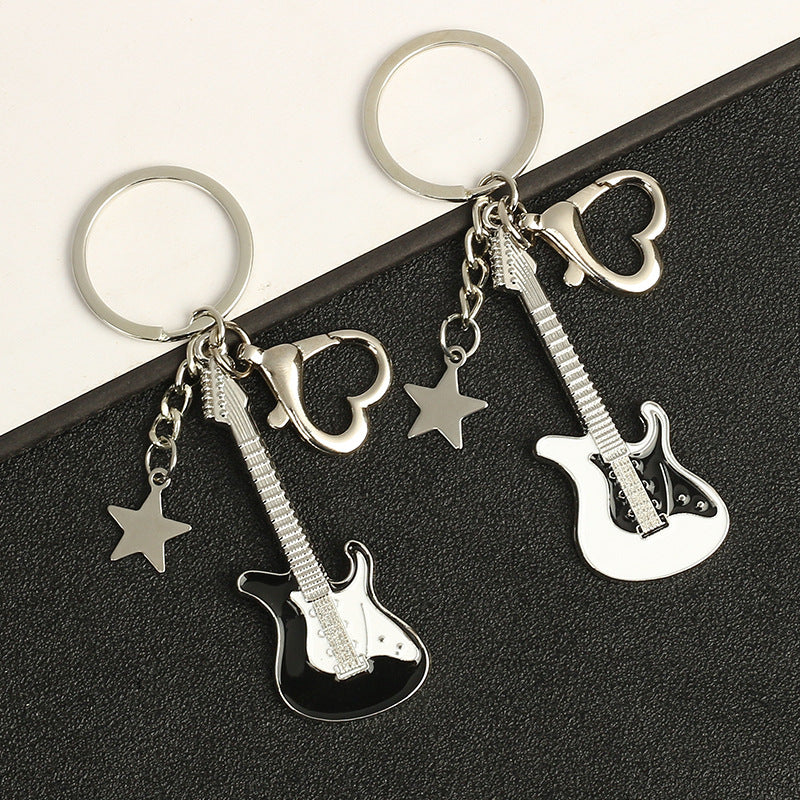 Vintage Guitar Pentagram Star Pendant Keychain