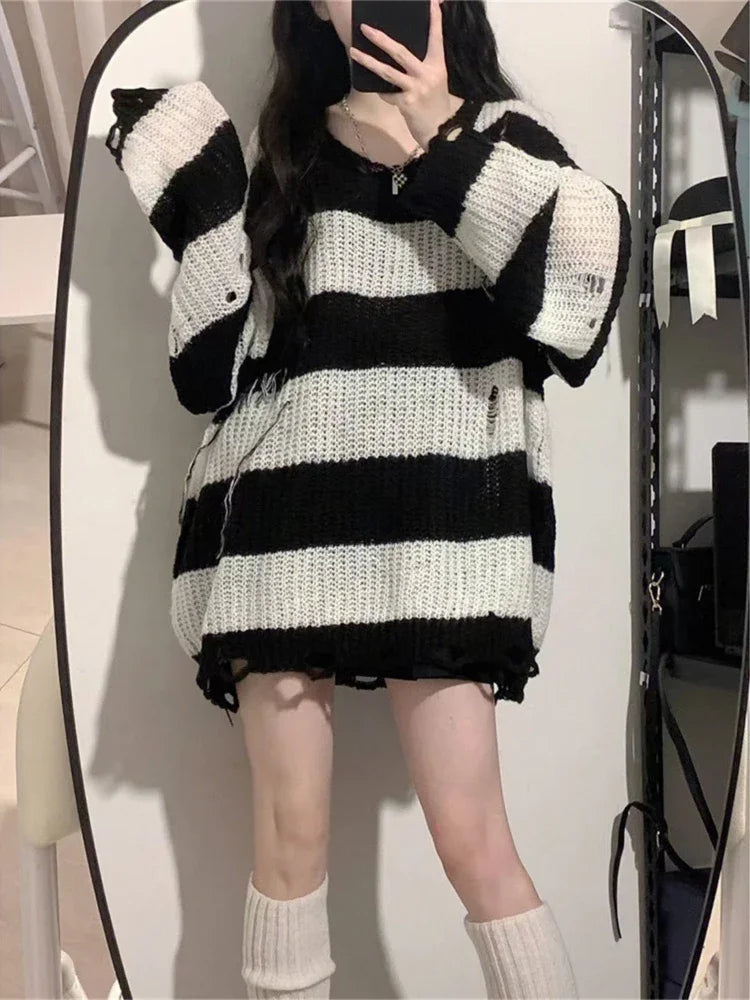 Deeptown  Pink Striped Vintage Knitted Sweater
